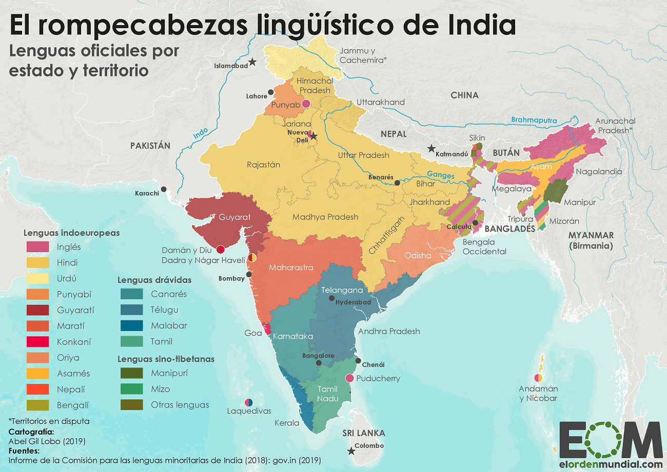 Mapa de los idiomas de la India