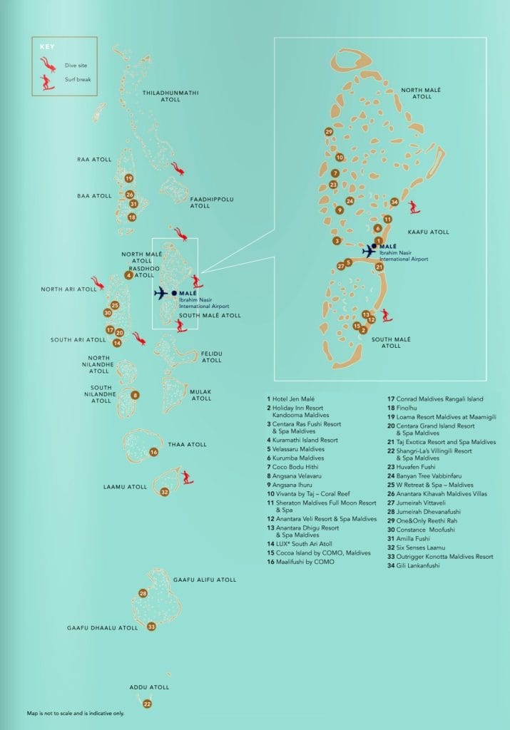 Mapa de buceo en Maldivas