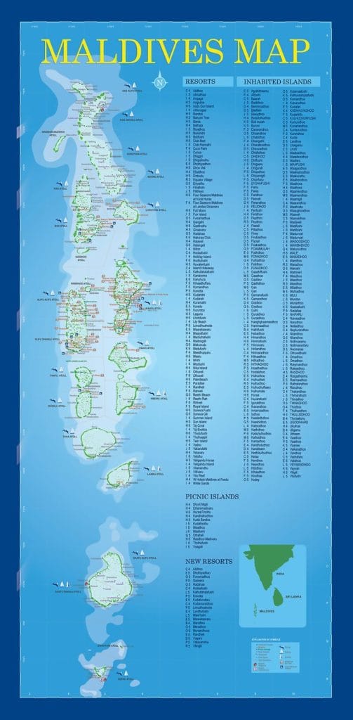 Mapa de hoteles e islas locales de Maldivas